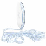 Geruit lint licht blauw 1.2 cm breed 32 meter rol