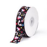Grosgrain lint 25 mm zwart unicorn regenboog