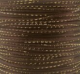 Satijn koord 2 mm bruin met goud draad