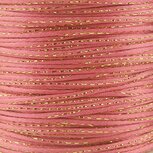 Satijn koord 2 mm roze met goud draad
