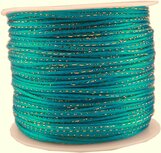 Satijn koord 2 mm aqua met goud draad