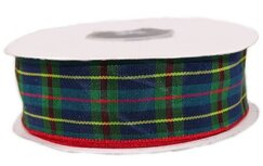 Schotse ruit lint 2.5 cm breed blauw 22 meter rol