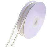 Organza satijn lint met goud lurex randje 25 mm wit