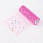 Tule lint 15 cm breed fuchsia met multicolour hartjes