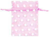 Organza zakjes roze met witte stippen