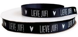 Satijn lint zwart lieve juf 12 mm breed 5 meter