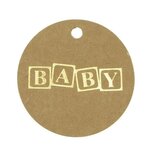 Label kraft rond met gouden babyblokken 10 stuks