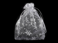 Organza zakjes wit met zilveren ijskristal 13 x 18 cm