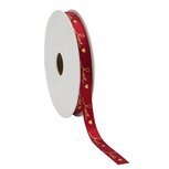 Satijn lint donker rood met gouden hartjes en love bedrukking