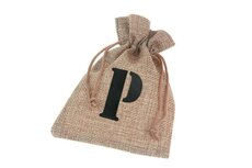 Jute zakjes letter P 9.5 x 13.5 cm