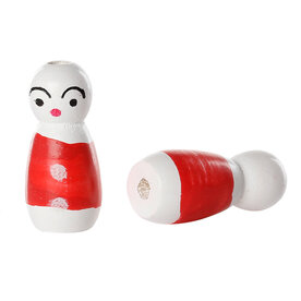Houten kraal gelukspoppetje rood 2.5 cm