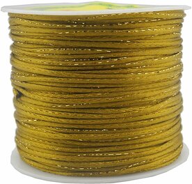 Satijn koord 2 mm goud met goud draad 91 meter rol