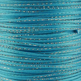 Luxe licht blauw met goud draad satijn koord van 2 mm op een bundel van 5 meter
