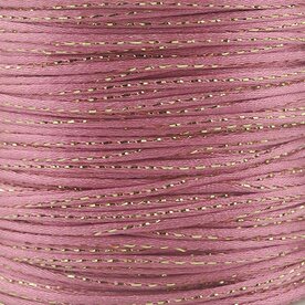 Luxe oud roze met goud draad satijn koord van 2 mm op een bundel van 5 meter