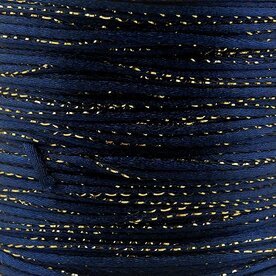 Luxe donker blauw met goud draad satijn koord van 2 mm op een bundel van 5 meter