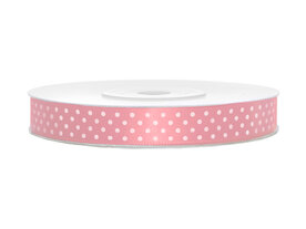 Satijn lint 12 mm roze met witte stippen