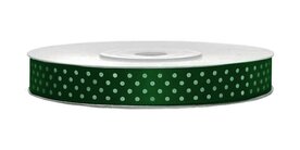Satijn lint 12 mm donker groen met witte stippen