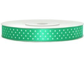 Satijn lint 25 mm donker mint met witte stippen