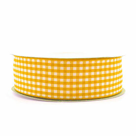 Geruit lint geel 2.5 cm breed 25 meter rol