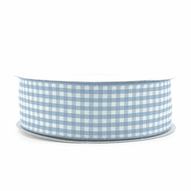 Geruit lint licht blauw 2.5 cm breed 25 meter rol