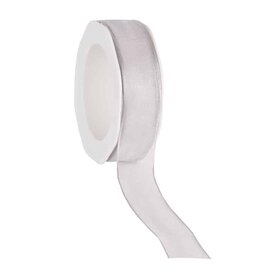 Organza lint zilver met ijzerdraad 25 mm breed 