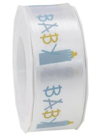 Satijn lint 4 cm licht blauw met baby papfles