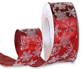 Lint met ijzerdraad rood metallic 4 cm breed met ijskristallen