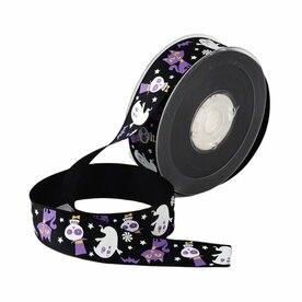 73 cm Grosgrain lint zwart spookje 25 mm breed