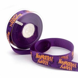 1.20 m Grosgrain lint paars happy halloween 25 mm breed