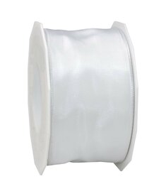 Satijn lint met ijzerdraad wit 6 cm breed