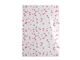 10 cellofaan zakjes met rode sterretjes en hartjes 13 x 18 cm zonder plakstrip
