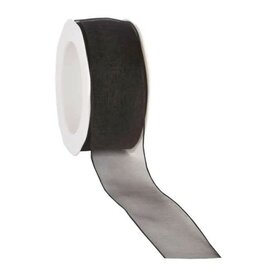 Organza lint zwart met ijzerdraad 38 mm breed