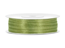 50 meter rol satijn lint 3 mm breed saliegroen