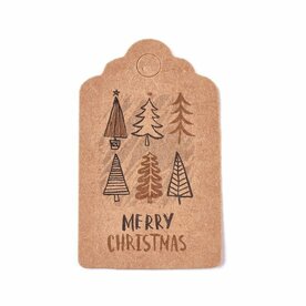 Kerst label kraft 3 x 5 cm schulpjes kerstboom merry christmas 10 stuks