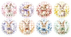 Ronde stickers geruit paashaas mix 10 stuks