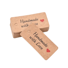 Kraft label handmade with love met hartje 10 stuks