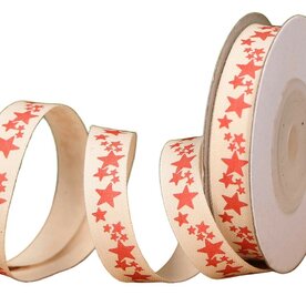Katoen lint met rode sterren 1 cm kopen (10 yard)  Goedkooplint.nl