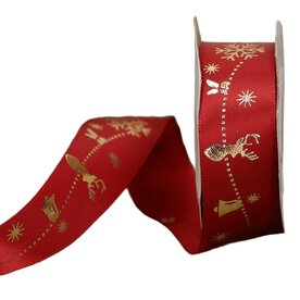 Satijn lint bordeaux met goud Merry Christmas 2,5 cm