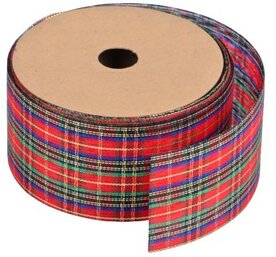 Gesneden lint Schotse ruit met metallic goud 38 mm