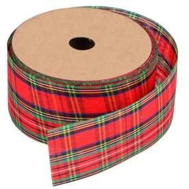 Gesneden lint Schotse ruit rood groen 38 mm 