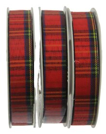 Gesneden lint Schotse ruit rood geel blauw zwart 12 mm