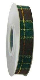 Gesneden lint Schotse ruit donkergroen donkerrood goud 12 mm