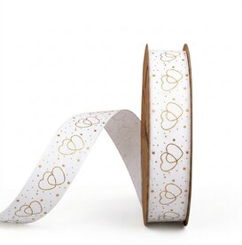  Katoen look lint wit met gouden hartjes 2,5 cm 