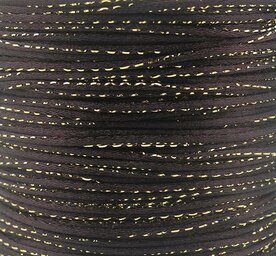 3 meter Satijn koord 2 mm bruin met goud draad