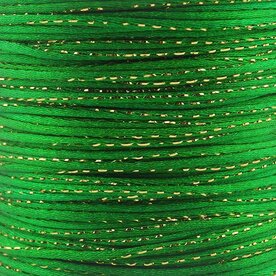 2 meter Satijn koord 2 mm groen met goud draad