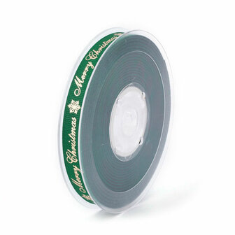 Kerstlint grosgrain groen merry christmas goud 9 mm breed