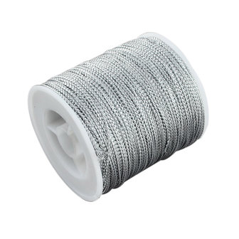 Gevlochten metallic rayon draad 1 mm zilver