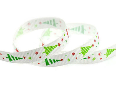 Kerstlint grosgrain wit kerstboom 9 mm breed