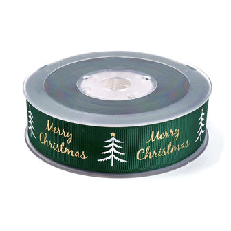 Kerstlint groen merry christmas kerstboom 25 mm breed