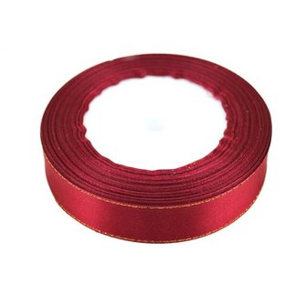 Satijn lint 25 mm bordeaux rood met goud lurex randje